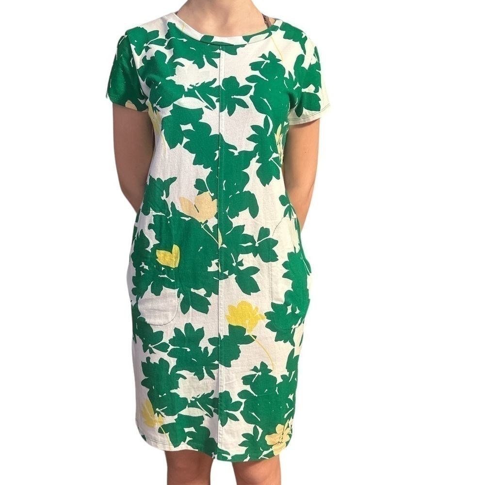 Liz Claiborne Scoop neck short sleeve 100%Cotton Shift Dress White & Kelly Green
